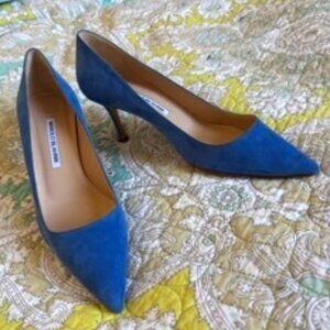 Manolo Blahnik Blue Suede Pumps